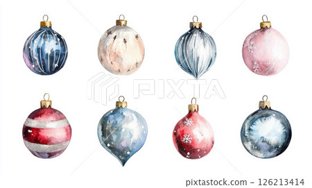 watercolor illustration ornaments designs colors christmas 126213414