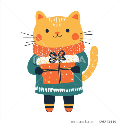 cartoon cat winter attire gift box 126213449