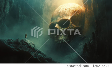underwater scene human skull waters surface 126213522