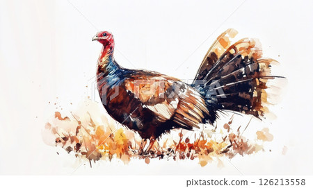 watercolor field grass feathers tail turkey 126213558