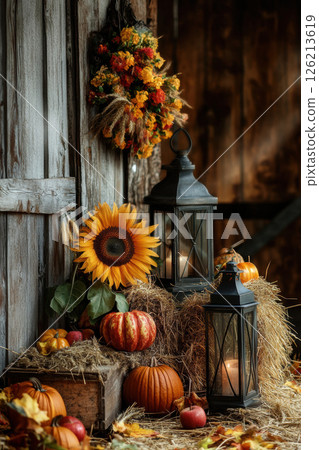 decorations sunflower petals hues foliage rustic 126213619