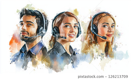 watercolor man headphones background microphone painting 126213709