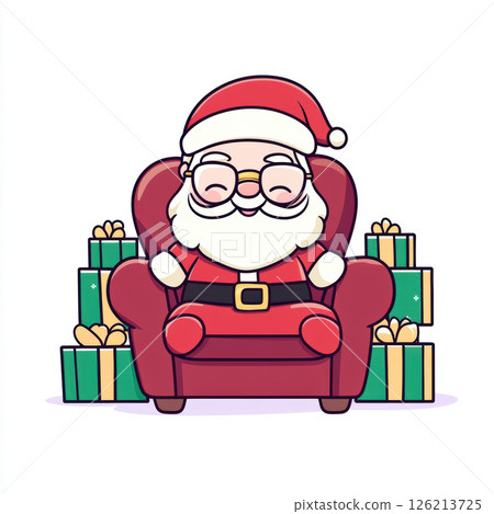 cartoon santa claus armchair sitting presents 126213725