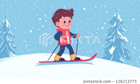 illustration boy landscape style lines color 126213773