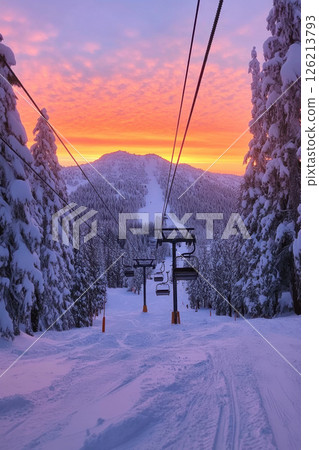 aerial view ski sunset foreground slope 126213793