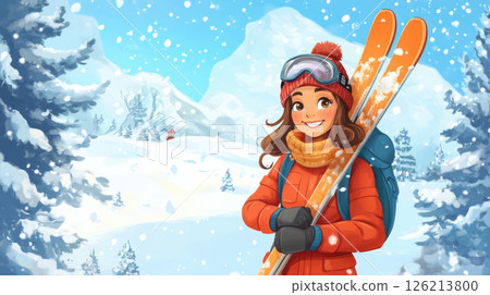 illustration woman landscape style cartoonish touch 126213800