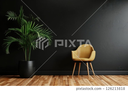 Light black background wall with floor and plant, perfect for real estate, decor branding, or creative content 126213818