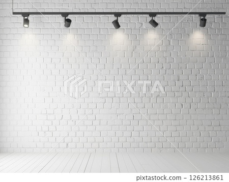 Bright lamp light on clean brick wall, great for modern promotional templates or business display layouts 126213861
