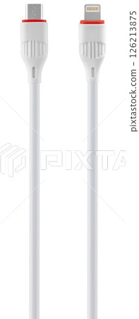 White micro USB to Lightning cable on white background. 126213875