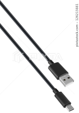 Quality USB to Type-C cable on a light-colored background. Quality USB to Type-C cable on a light-colored background. 126213881
