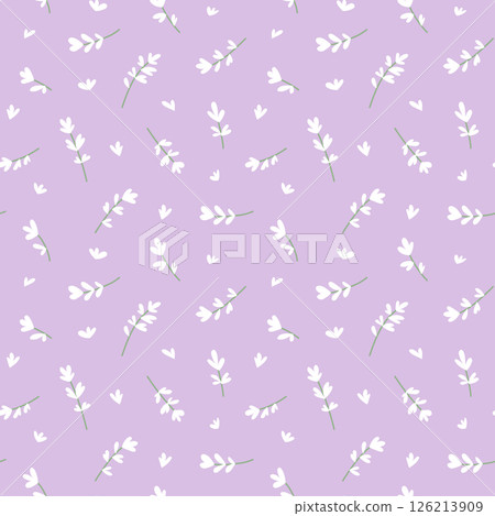 White sprigs cartoon flat seamless pattern isolated on lilac background. Vector illustration 126213909