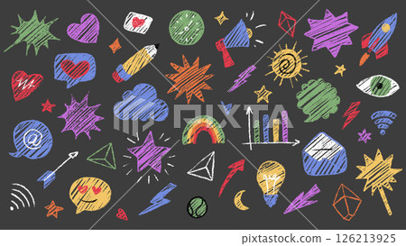 Colorful Crayon Doodle Artistic Vector with Various Fun and Creative Elements 126213925