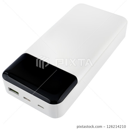 Universal white povobank in isolation on a white background. Universal white povobank in isolation on a white background. 126214210