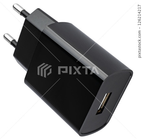 Powerful power adapter with universal USB connector, on white ba Powerful power adapter with universal USB connector, on white ba 126214217