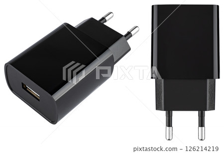 Compact charger for smartphones and gadgets, on a white background in insulation Compact charger for smartphones and gadgets, on a white background in insulation 126214219