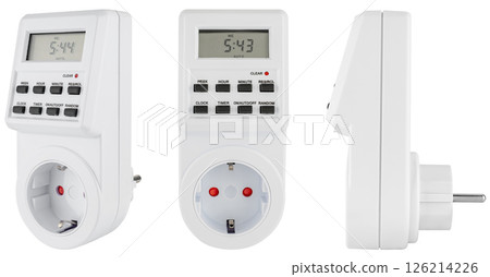 Functional weekly timer with flexible settings, on white background Functional weekly timer with flexible settings, on white background 126214226