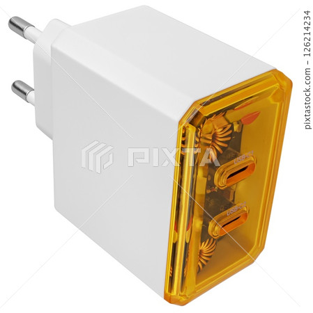 White power adapter with universal plug, on white background in insulation White power adapter with universal plug, on white background in insulation 126214234