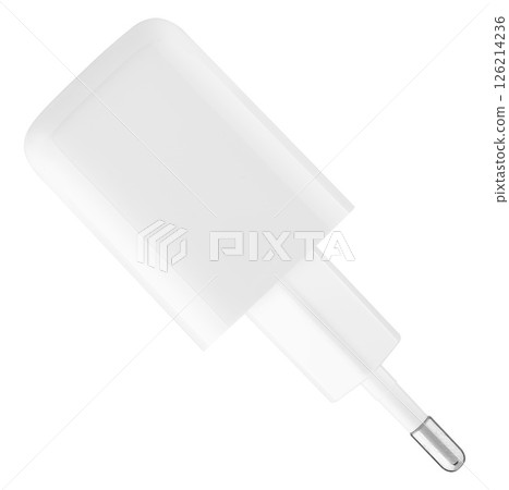 White power adapter with universal plug, on white background in insulation 126214236