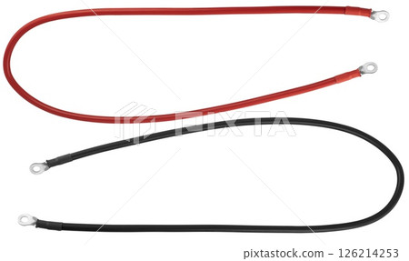 Wire with battery terminals, insulated on white background Wire with battery terminals, insulated on white background 126214253