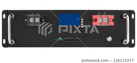 Powerful energy storage for off-grid systems, on white background in insulation Powerful energy storage for off-grid systems, on white background in insulation 126214257