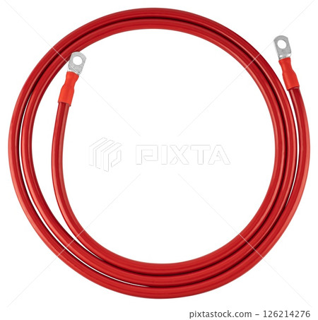 Power cable with battery terminals, insulated on white background Power cable with battery terminals, insulated on white background 126214276