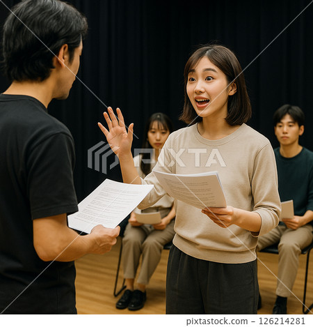 Young Japanese women in their 20s and 30s practicing for plays and performances 126214281