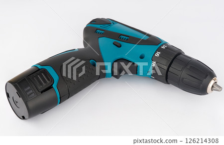 Cordless screwdriver, insulated on a white background. Cordless screwdriver, insulated on a white background. 126214308