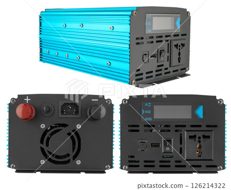 Electric inverter with voltage conversion function, on white background in insulation. 126214322