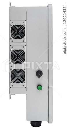 Voltage inverter for solar panels, isolated white background. 126214324