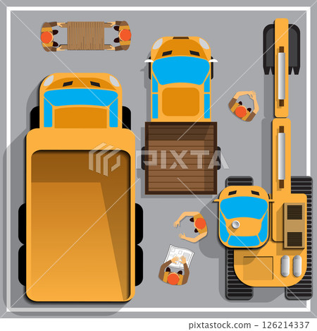 Construction machinery. View from above. Vector illustration. Construction machinery. View from above. Vector illustration. 126214337