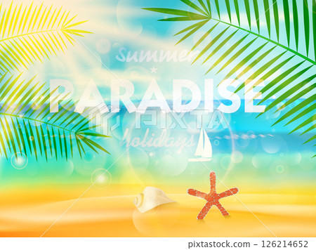 summer background with tropical palm leaves and ocean 126214652
