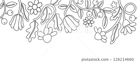 Coloring book. Seamless frame of flowers. Vector illustration in doodle style Coloring book. Seamless frame of flowers. Vector illustration in doodle style 126214660