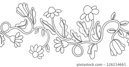 Coloring book. Seamless frame of flowers. Vector illustration in doodle style 126214661