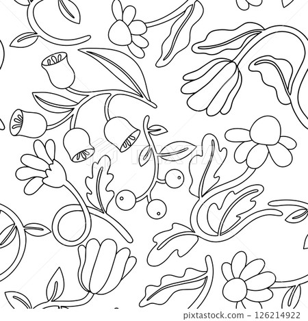 Coloring book. Seamless pattern of flowers. Vector illustration in doodle style Coloring book. Seamless pattern of flowers. Vector illustration in doodle style 126214922
