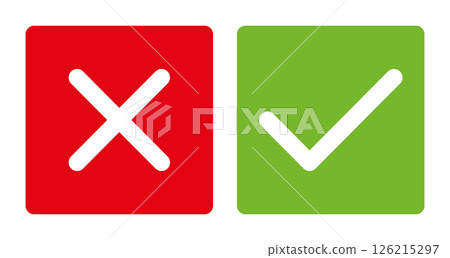 green tick and red x in square, OK check mark and X cross icon symbol, vector illustration green tick and red x in square, OK check mark and X cross icon symbol, vector illustration 126215297