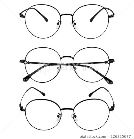 set of optical glasses in black frame isolated 126215677