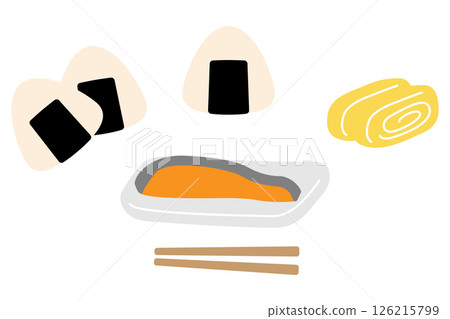 飯糰、玉子燒（煎蛋捲）和烤鮭魚套餐 126215799