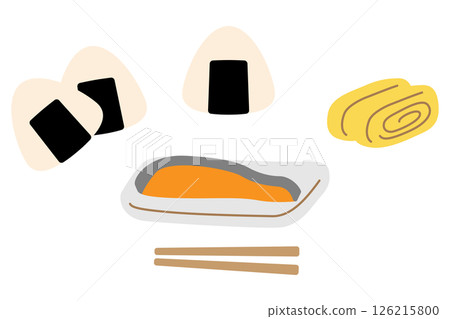 飯糰、玉子燒（煎蛋捲）和烤鮭魚套餐 126215800