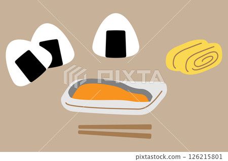 飯糰、玉子燒（煎蛋捲）和烤鮭魚套餐 126215801