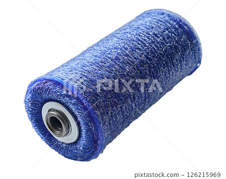 Closeup of a roll of textured blue fiber, showcasing its intricate detail and industrial aesthetic. Perfect for concepts of manufacturing, technology, or sustainability. Closeup of a roll of textured blue fiber, showcasing its intricate detail and industrial aesthetic. Perfect for concepts of manufacturing, technology, or sustainability. 126215969