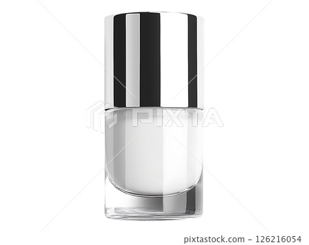 Sleek, minimalist design. A pristine white cosmetic product in a clear glass bottle with a silver cap. Perfect for beauty, skincare, or wellness advertising. Conveys purity, elegance, and luxury. Sleek, minimalist design. A pristine white cosmetic product in a clear glass bottle with a silver cap. Perfect for beauty, skincare, or wellness advertising. Conveys purity, elegance, and luxury. 126216054