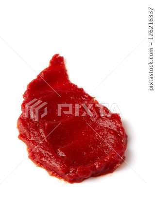 smear of red tomato ketchup isolated on white background 126216337