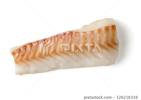 textured cod fillet isolated on white background textured cod fillet isolated on white background 126216338