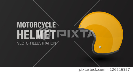 Vector 3D Realistic Yellow Classic Vintage Open-Face Motorbike Helmet. Glossy Motorcycle Helmet Design Template for Mockup. Front View. Motorcycle Helmet Icon, Closeup, Isolated 126216527