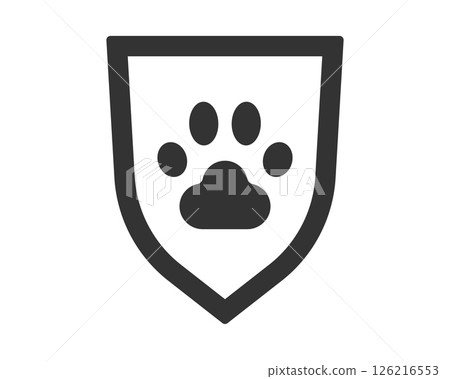 Simple icon featuring a paw print within a shield. Illustrates protection, care, and safety for animals. Ideal for pet services, veterinary clinics, and animal shelters. 126216553