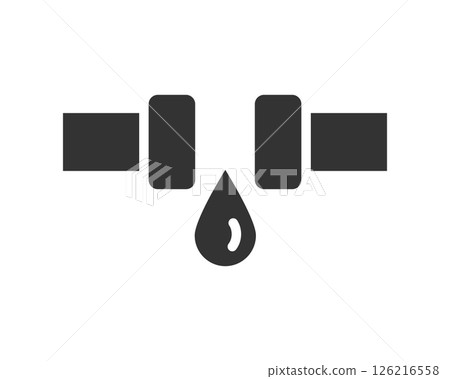 Simple icon depicting leaky pipes with a water droplet. Symbolizes repair, maintenance, plumbing, or water damage. Useful for websites, apps, and print materials. Simple icon depicting leaky pipes with a water droplet. Symbolizes repair, maintenance, plumbing, or water damage. Useful for websites, apps, and print materials. 126216558