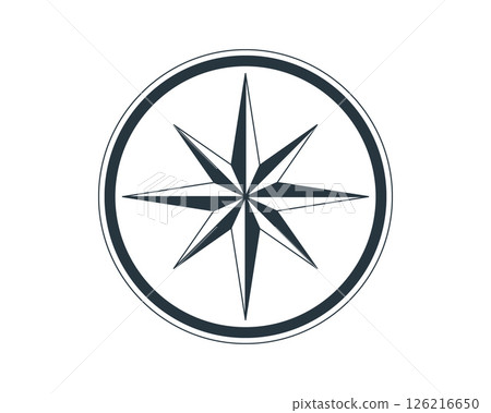 Elegant compass rose icon. A classic symbol for guidance, direction, travel, and exploration. Use for graphic design, web elements, logos, or nautical themes. 126216650