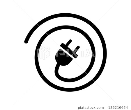 A stylized icon of an electric plug encircled by a cord, symbolizing power, connection, and energy. Ideal for use in tech, sustainability, or creative projects. 126216654