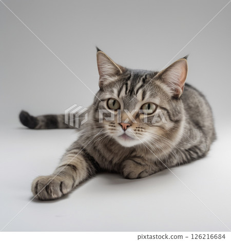 Lying brown tabby cat 126216684
