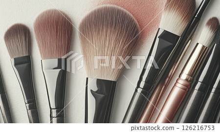 A wide variety of different types of Professional Makeup Brushes beautifully displayed A wide variety of different types of Professional Makeup Brushes beautifully displayed 126216753